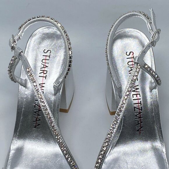 Stuart Weitzman Embellished Metallic Leather Sandals size 7 - Picture 3 of 12